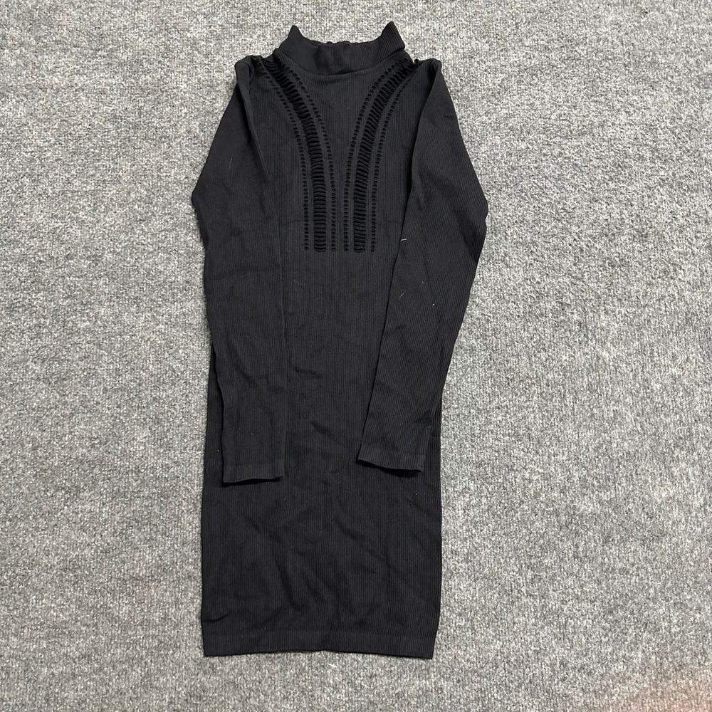 Zara Dress Womens Size S Black Ribbed Bodycon Mock Neck Ladder Cutout Mini Slim